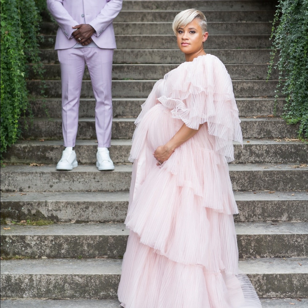 Handmade pink maternity shoot/baby shower dress